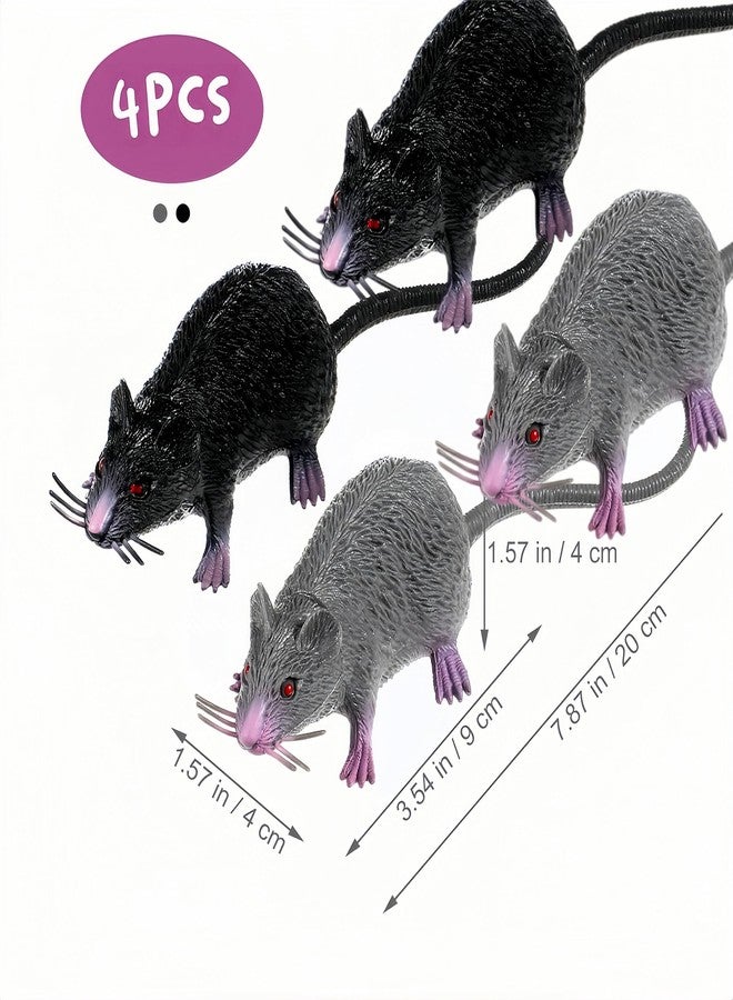LAoabyoe 4 PCS Small Fake Rat Toy, Plastic Mouse Toys Realistic Rat Prank Props for April Fool's Day Party Supplies, 8.65X1.77X1.38in (Black, Gray) - Image 2
